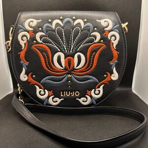 Liu Jo Black Crossbody Bag with Embroidered Design